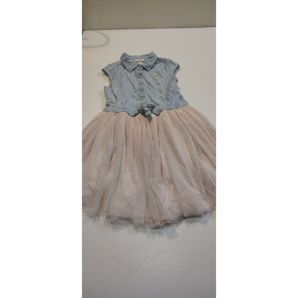 Guess Girl dress denim top tulle skirt size L(14) sparkles button front
